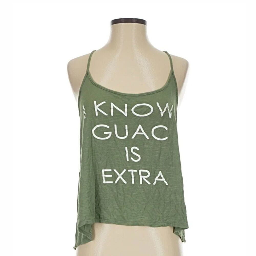 Charlotte Russe I Know Guac Is Extra Tank Sz Small Funny Top Green White Y2K